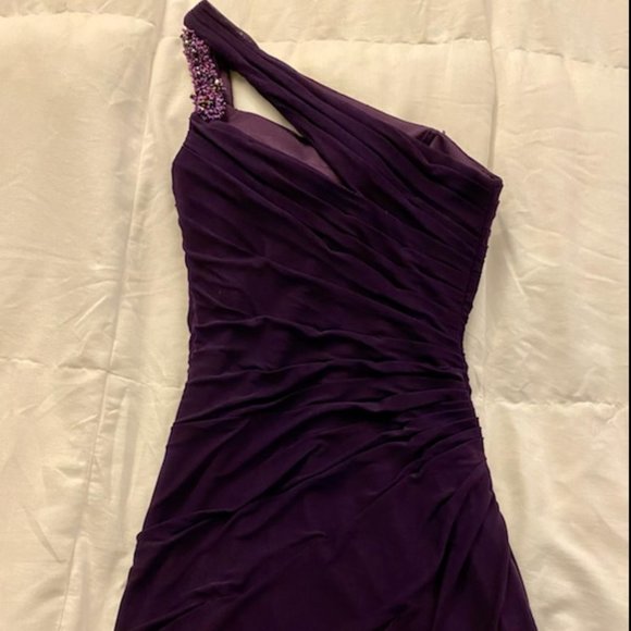 La Femme Pleated Ornate Asymmetrical Sheath Prom/Cocktail Dress, style #16958 - Picture 5 of 6